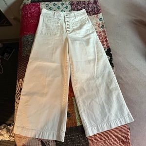 FREE PEOPLE high rise wide leg white jeans